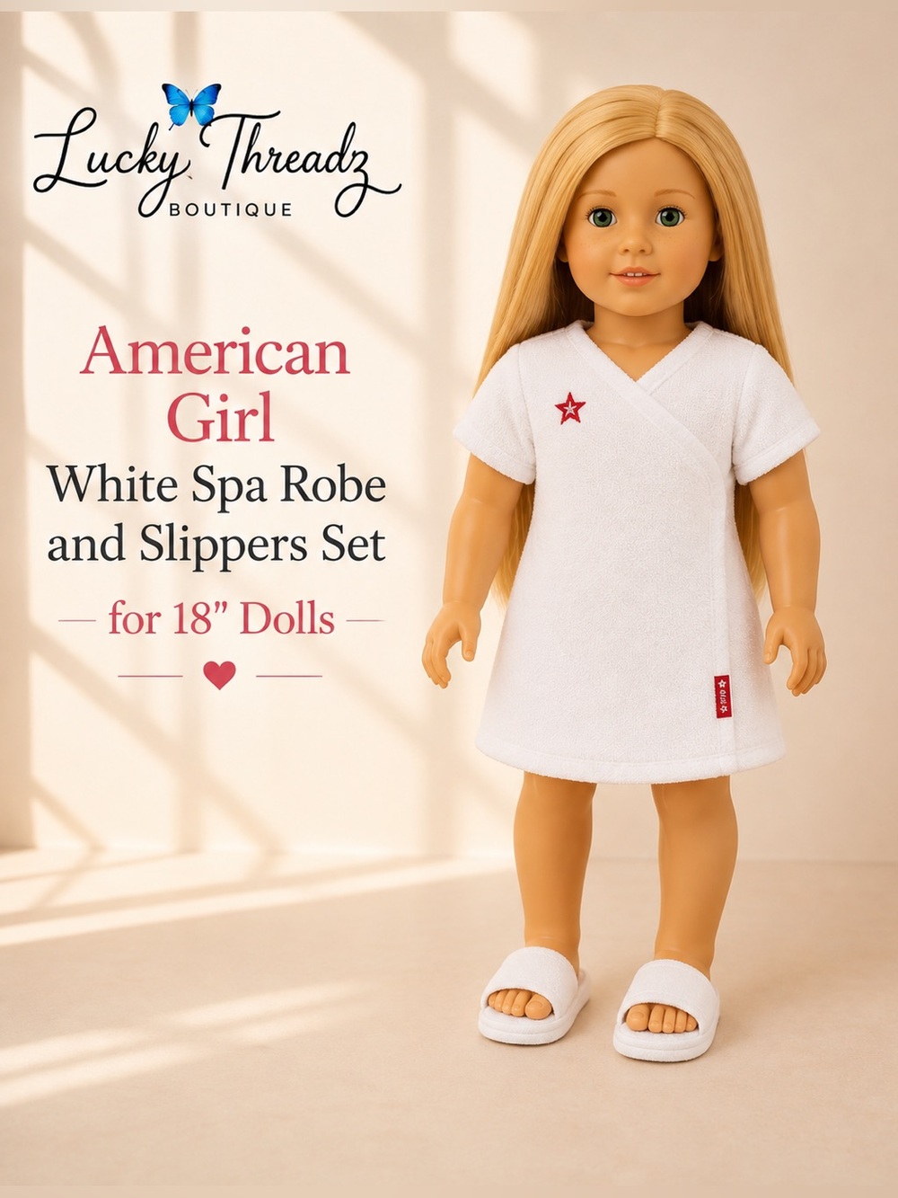 American Girl White Spa Robe and Slippers Set for 18" Dolls
